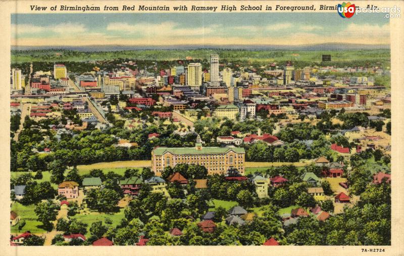 Pictures of Birmingham, Alabama, United States: View of Birmingham from Red Mountain with Ramsey High School in Foreground