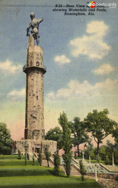 Pictures of Birmingham, Alabama, United States: Rear View of Vulcan, showing Waterfalls and Pools