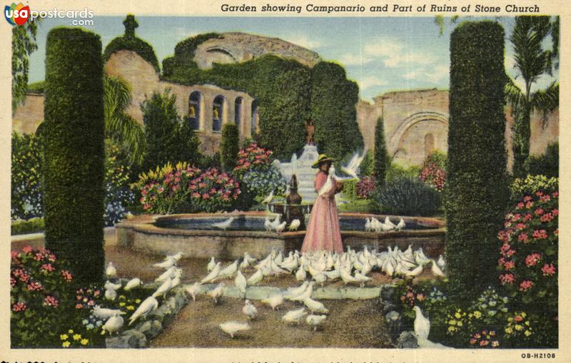 Garden showing Campanario and Part of Ruins of Stone Church