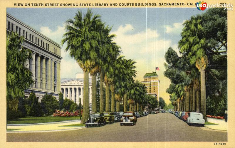 Pictures of Sacramento, California, United States: View on Tenth Street showing State Library and Courts Buildings