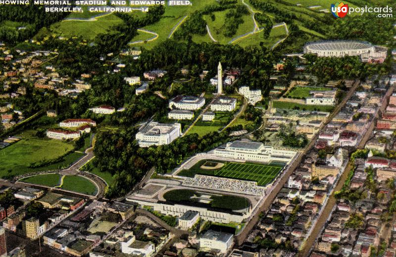 Air View of University of California showing Memorial Stadium and Edwards Field