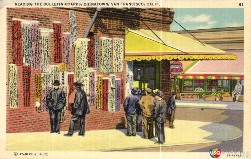 Reading the Bulletin Boards. Chinatown