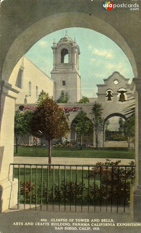 Glimpse of Tower and Bells. Arts and Crafts Building