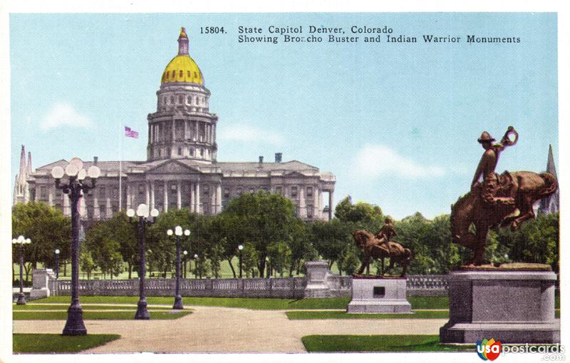 State Capitol. Broncho Buster and Indian Warrior Monuments