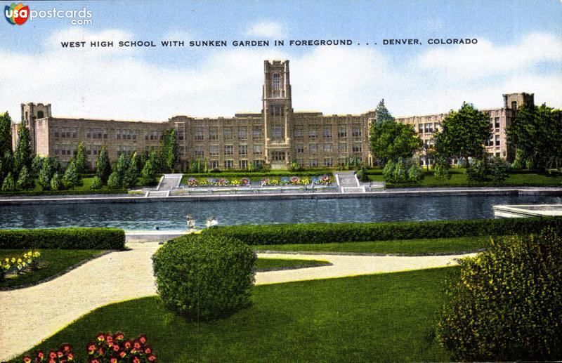 West High School with Sunken Garden in Foreground
