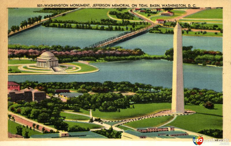 Washington Monument, Jefferson Memorial on Tidal Basin