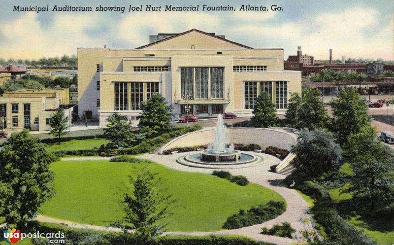 Municipal Auditorium showing Joel Hurt Memorial Fountain