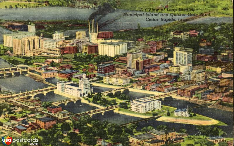 Air View of Loop Distric, Municipal Island and Quaker Oats Plant