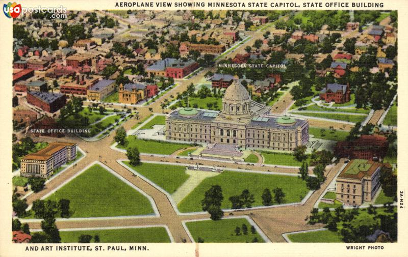 Pictures of St. Paul, Minnesota, United States: Aeroplane View Showing Minnesota State Capitol, State Office Building and Art Institute