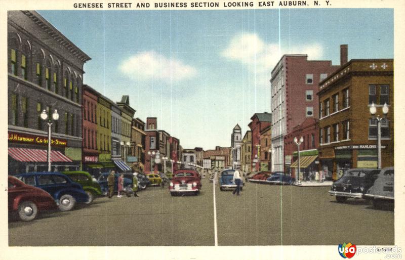 Genesee Street and Business Section Looking East Auburn