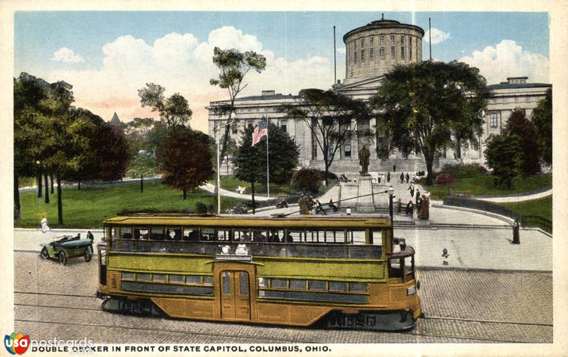 Double Decker in Front Of State Capitol