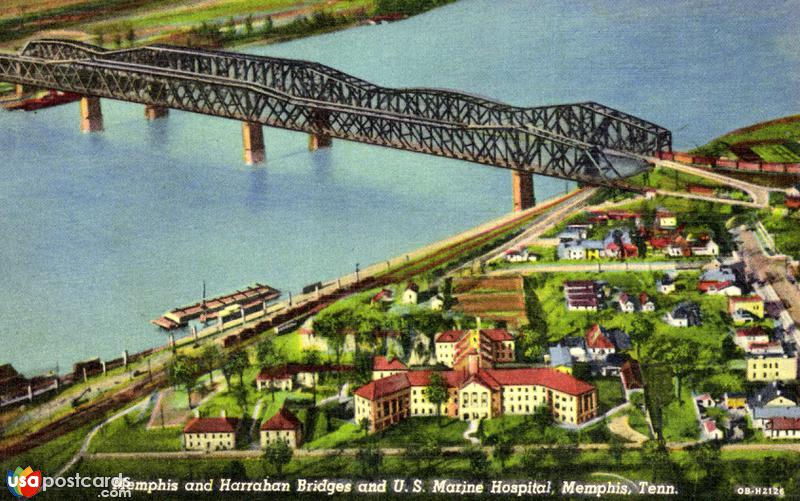 Pictures of Memphis, Tennessee, United States: Memphis and Harrahan Bridges and U. S. Marine Hospital