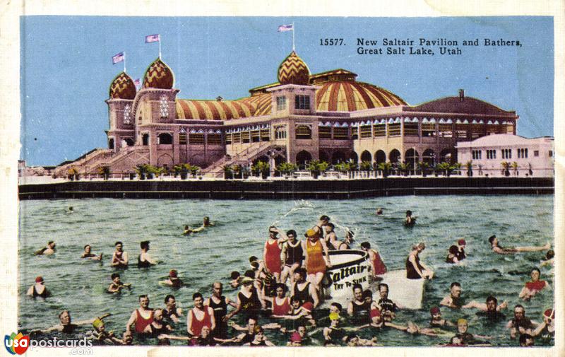 Pictures of Great Salt Lake, Utah, United States: New Saltair Pavilion and Bathers, Great Salt Lake