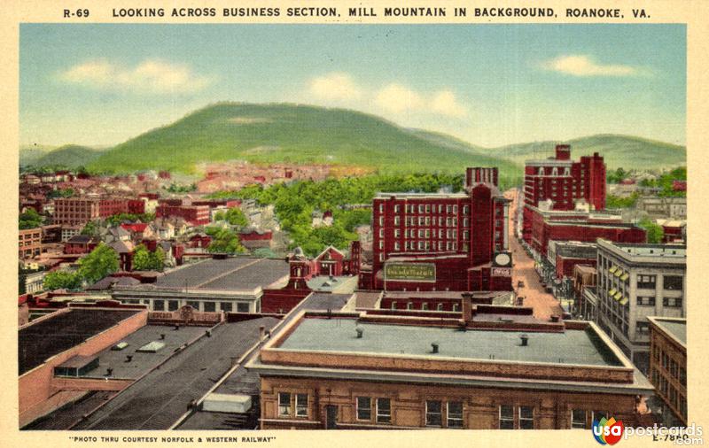 Looking across Business Section, Mill Mountain in Background