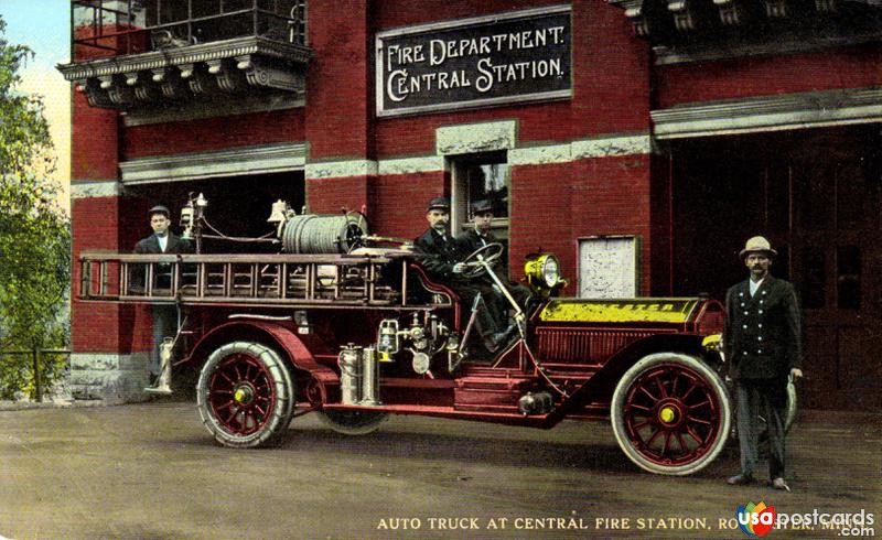 Fire engine at the Fire Department Central Station