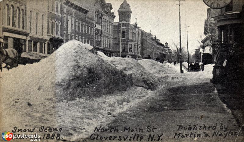 Snow scene on North Main Street (March 1888)