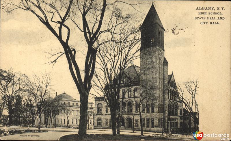 High School, State Hall, and City Hall