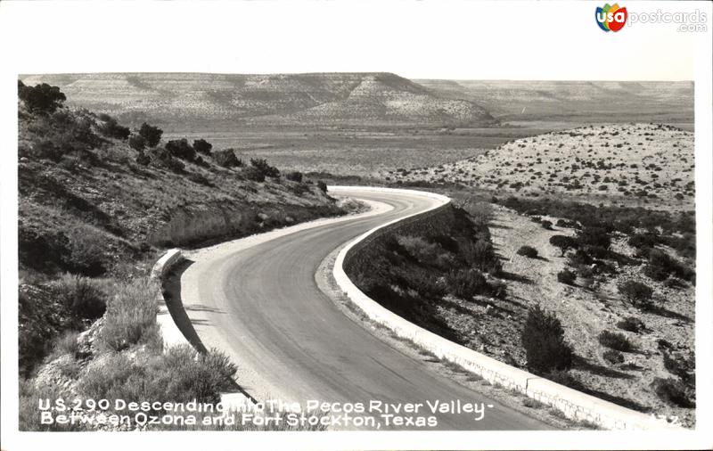 U.S. 290, descending into the Pecos River Valley