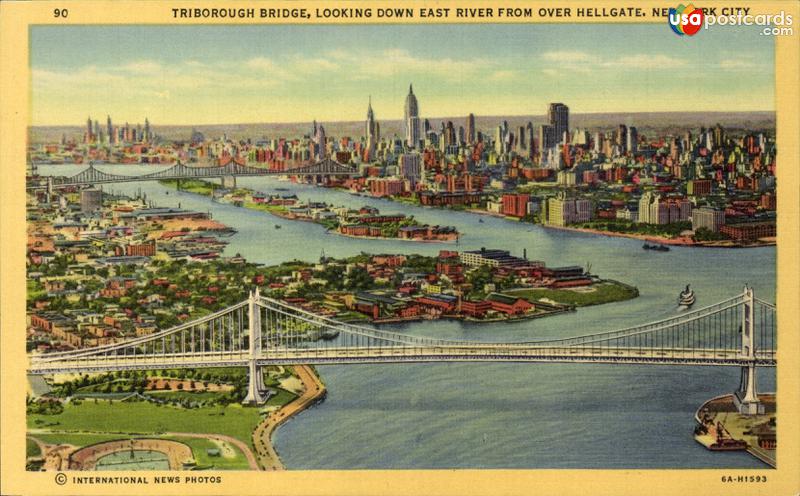 Triborough Bridge, looking down East River from over Hellgate