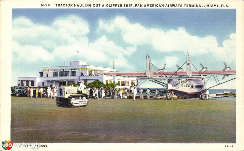Tractor Hauling Out a Clipper Ship, Pan American Airways Terminal