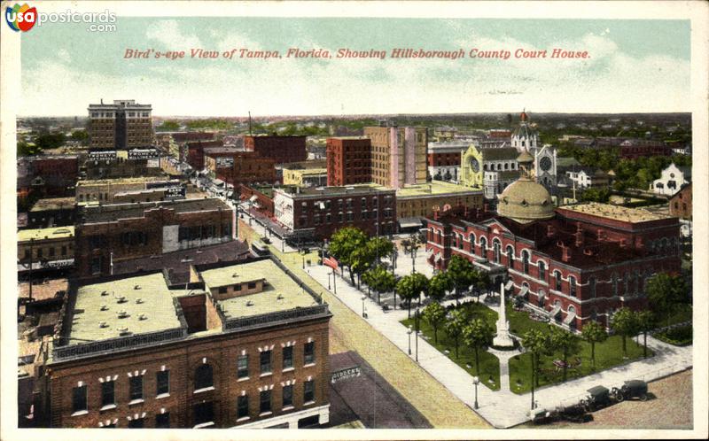 Bird´s eye view of Tampa, showing Hillsboro County Court House