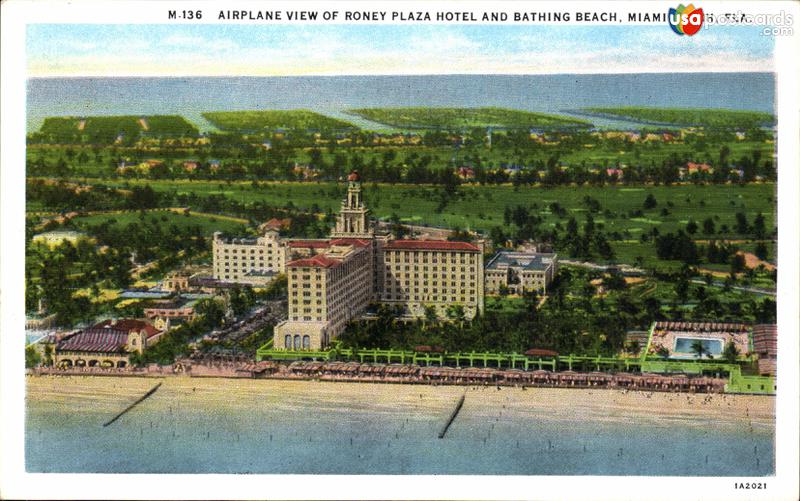 Aerial view of Roney Plaza Hotel and Bathing Beach