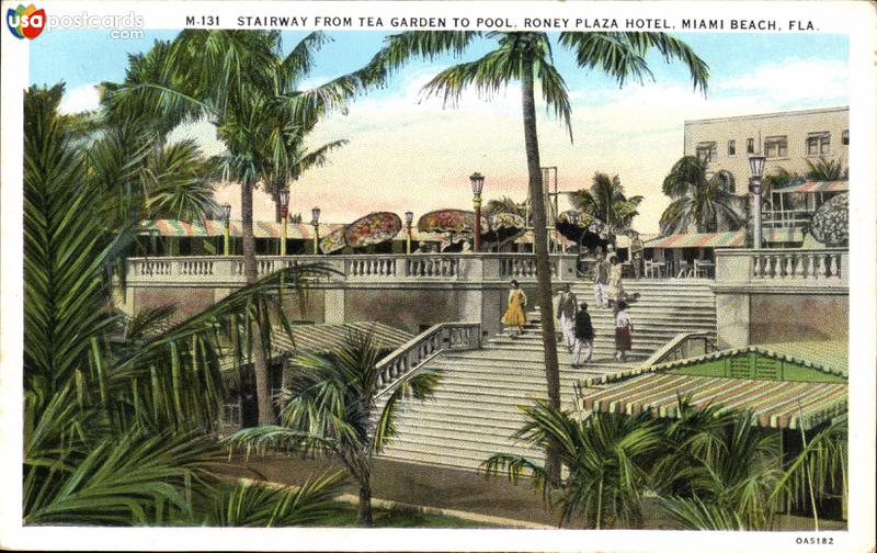 Stairway from Tea Garden to Pool, Roney Plaza Hotel