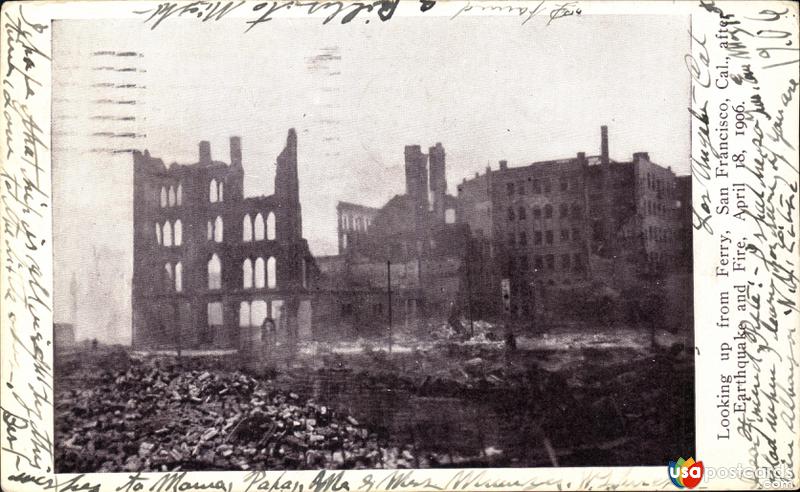 Looking up from Ferry after the Earthquake and Fire of April 18, 1906