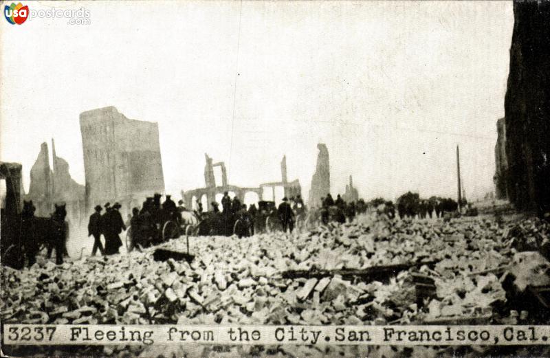 Fleeing from the city after the earthquake and fire of 1906