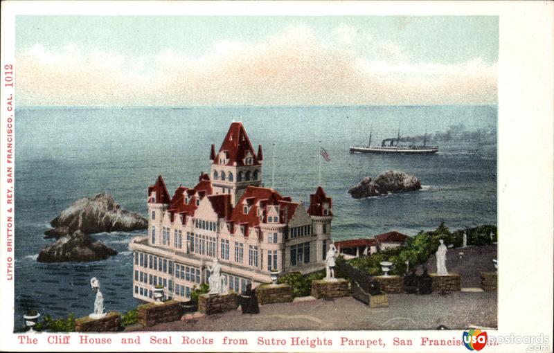 The Cliff House and Seal Rocks from Sutro Heights Parapet
