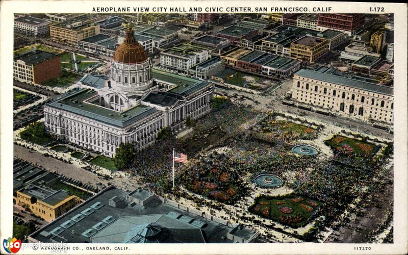 Aerial view of City Hall and Civic Center