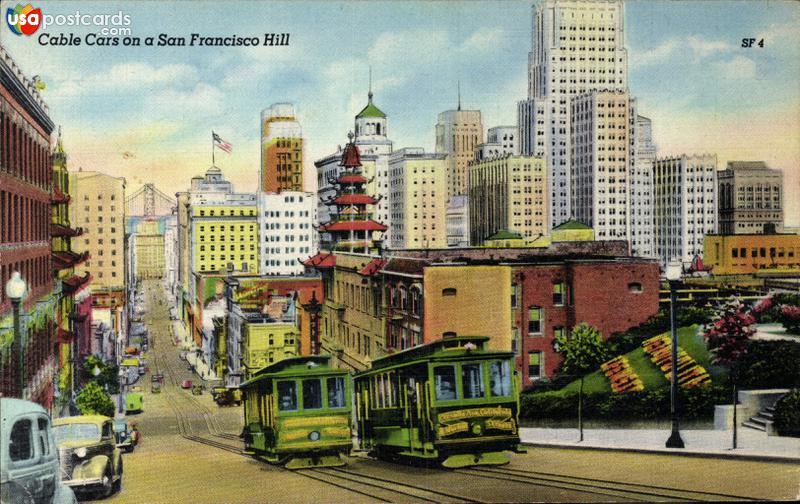 Cable cars on a San Francisco Hill