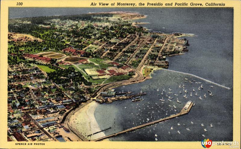 Aerial view of Monterey, the Presidio and Pacific Grove