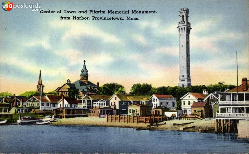 Center of Town and Pilgrim Memorial Monument from Harbor