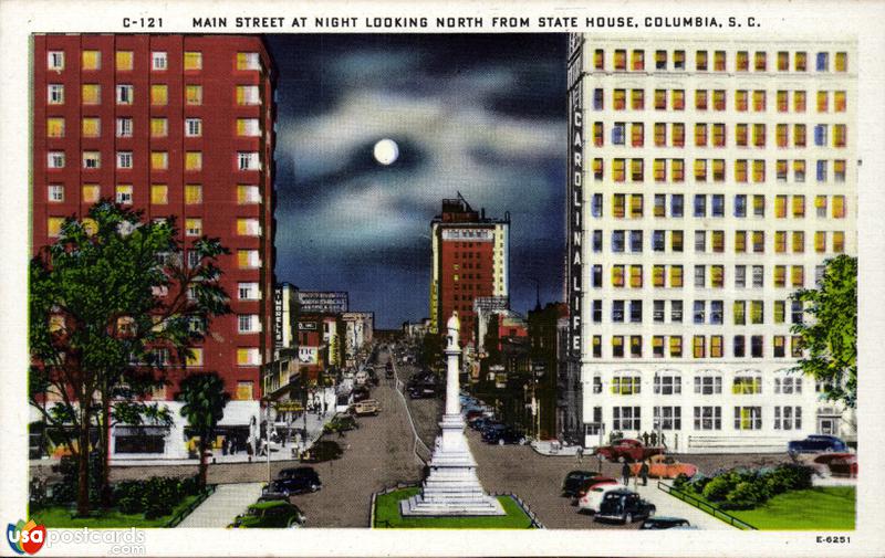 Main Street at night, looking North from State House