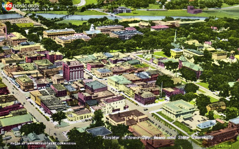 Aerial view of Iowa City and State University