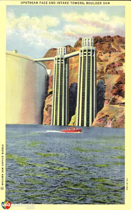 Upstream Face and Intake Towers, Boulder Dam
