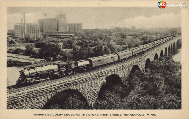 The Empire Builder crossing The Stone Arch Bridge