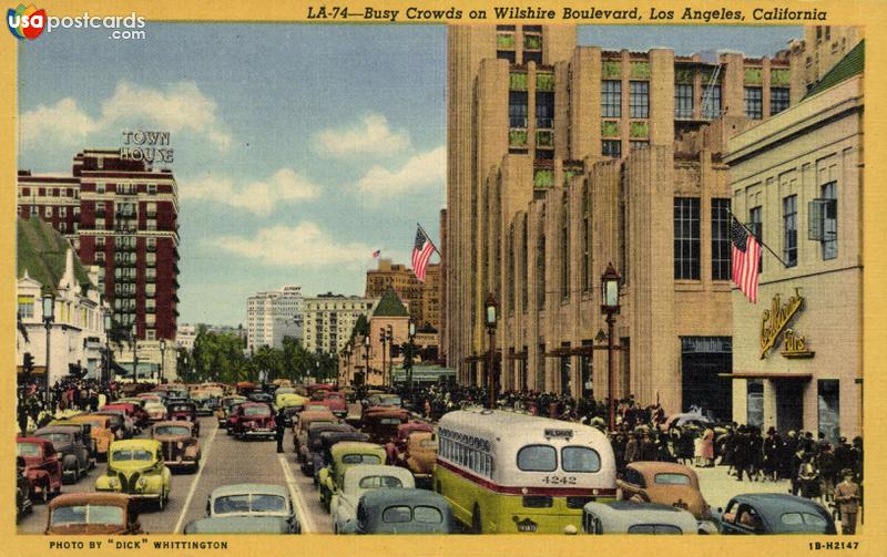 Busy Crowds on Wilshire Boulevard