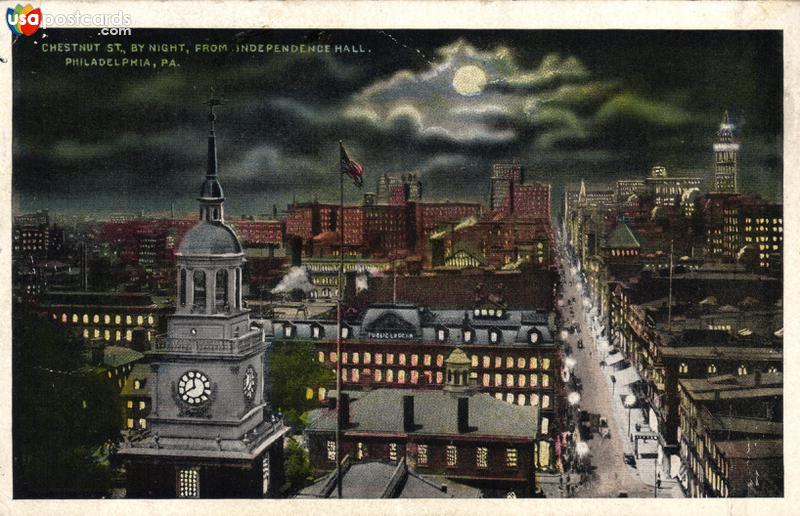 Chestnut St., by Night from Independence Hall