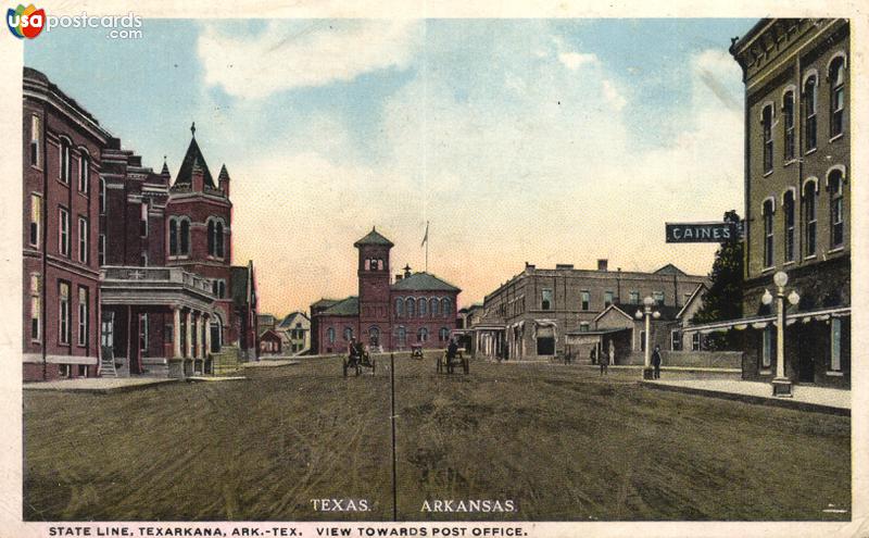 State Line, Texarkana, Ark.-Tex. View Towards Post Office