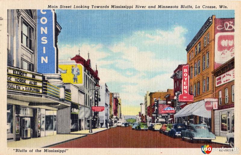 Main Street looking Towards Mississippi River and Minnesota Bluffs