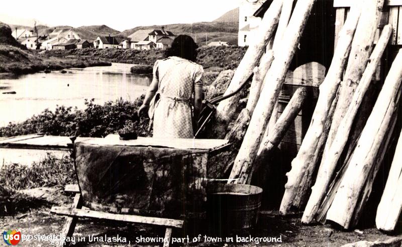 Wash Day in Unalaska, showing part of town in background