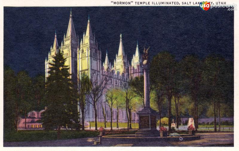 Mormon Temple illuminated by night