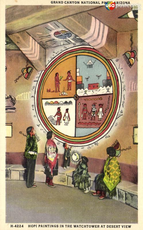 Pictures of Grand Canyon National Park, Arizona: Hopi Paintings in the Watchtower, Desert View. Grand Canyon National Park