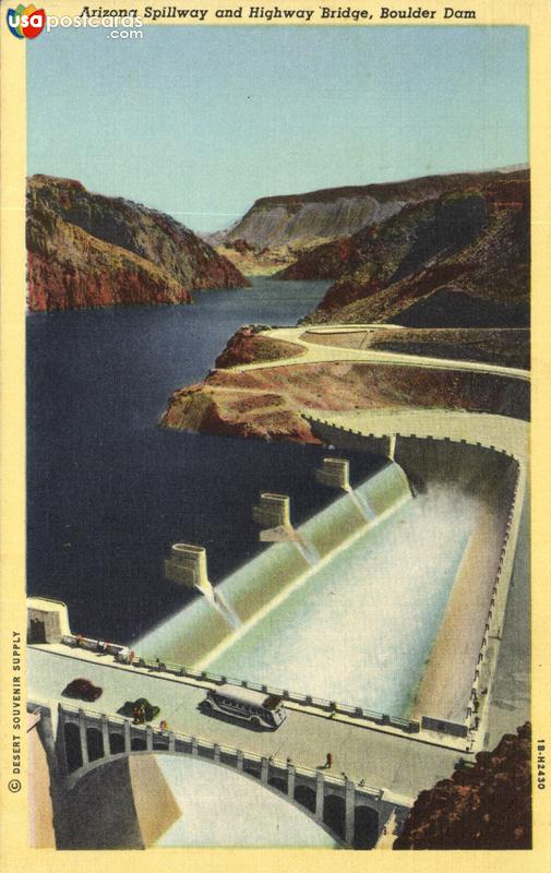 Pictures of Boulder Dam, Arizona: Arizona Spillway and Highway Bridge, Boulder Dam