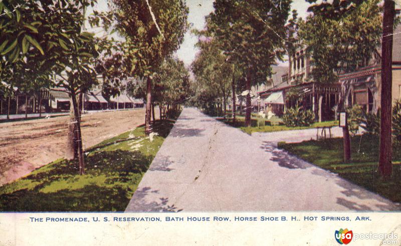 Pictures of Hot Springs, Arkansas: The Promenade, U. S. Reservation, Bath House Row, Horse Shoe B. H.