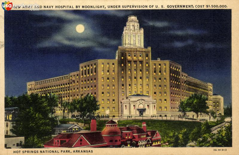 Pictures of Hot Springs, Arkansas: New Army and Navy Hospital by Moonlight