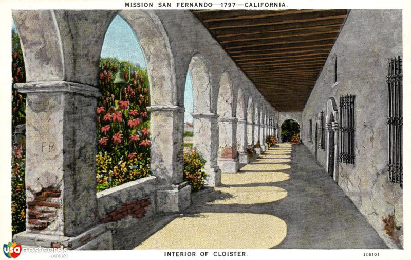 Pictures of Spanish Missions Of California, California: Mission San Fernando. 1797. Interior of Cloister