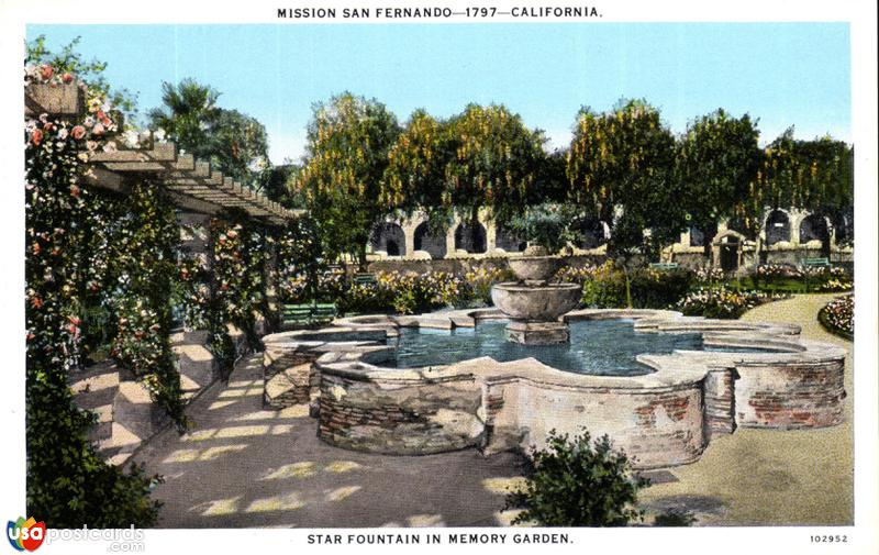 Pictures of Spanish Missions Of California, California: Mission San Fernando. 1797. Star Fountain in Memory Garden